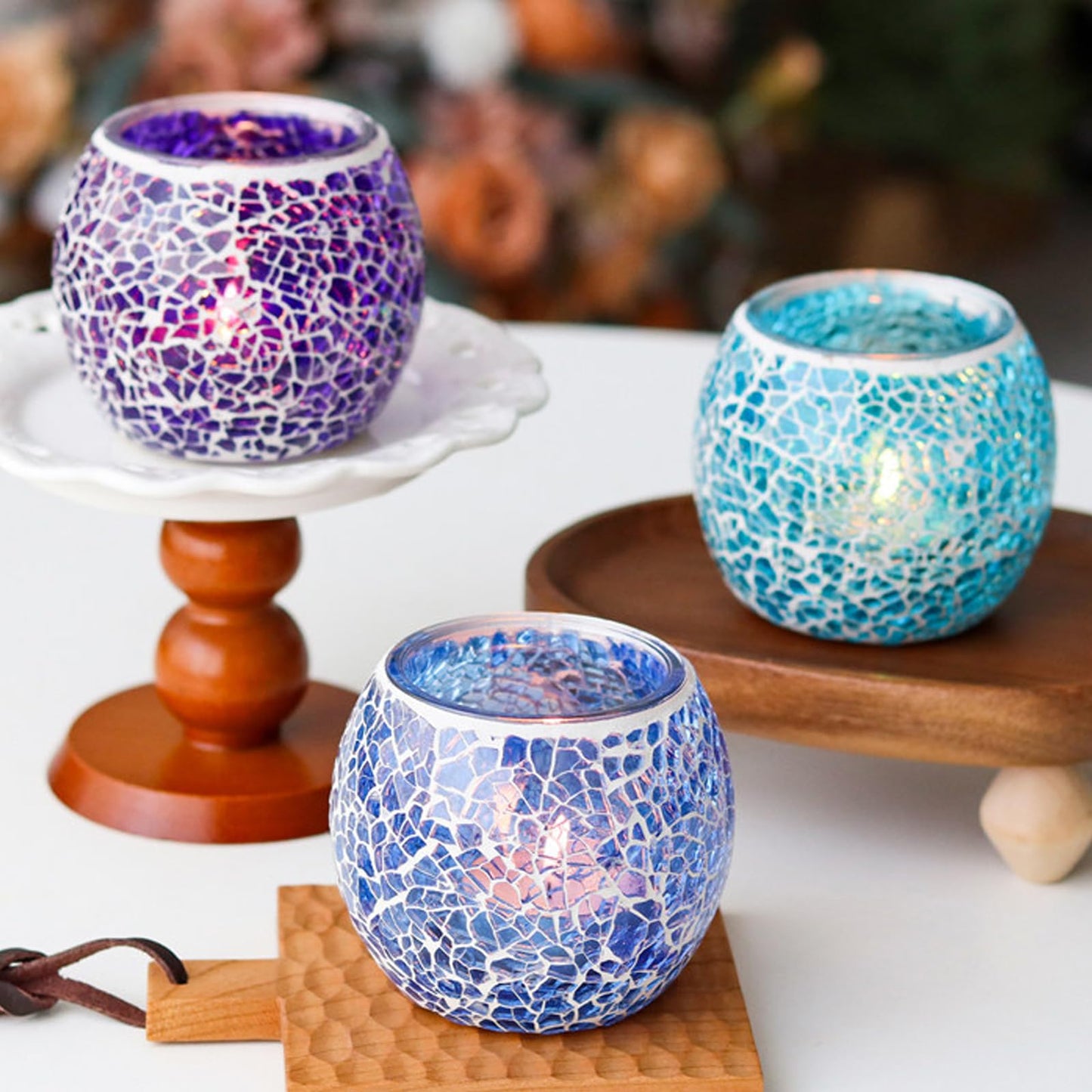 Ocean Blue Glass Votive Candle Holder – Crackle Votive Style, Adds Vibrancy to Table Centerpieces (1 Pack)