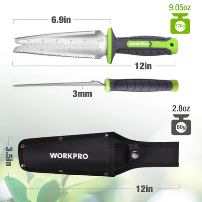 WORKPRO Hori Hori Garden Knife, Garden Tools with Oxford Sheath, 7" Stainless Steel Blade with Cutting Edge, Multi-Purpose Weed Puller tool with Hanging Hole for Planting, Weeding, Digging