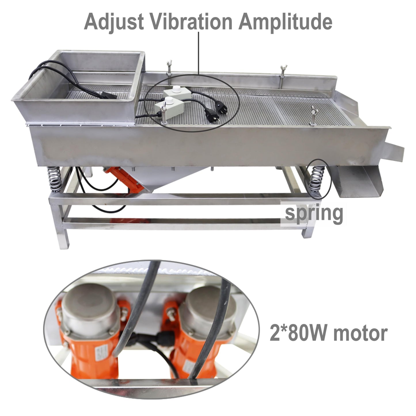 TECHTONGDA Straight Vibrating Sieve Screen Shaker Electric Linear Sifter Machine Stainless Steel One Layer Two Motor 4mm Screen Size 15.7×37.4inch 110V
