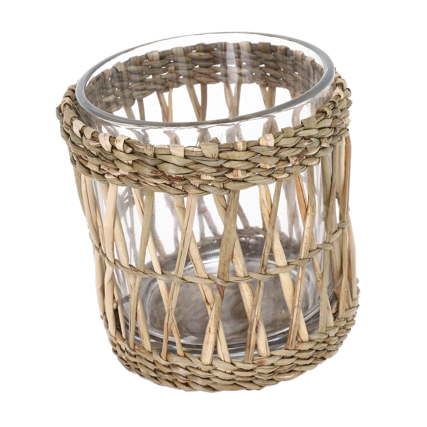INOOMP Glass Candle Holder with Straw Woven Sleeve, Elegant Tea Light Candleholders for Desktop and Banquets, Aromatherapy and Home Decor, Party and Wedding Table Centerpiece