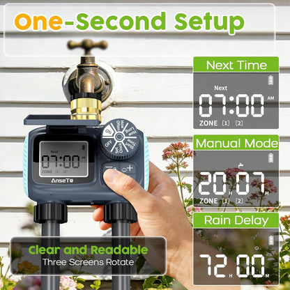 Skiennix Solar Sprinkler Timer - Programmable Brass Inlet Hose Timer for Efficient Garden Watering | 2 Outlet