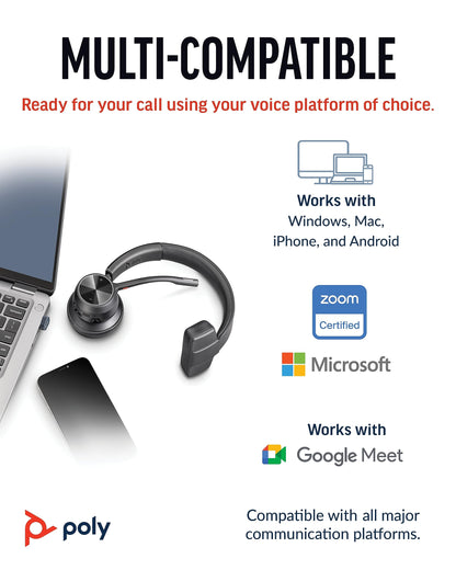 Poly Voyager 4310 UC Wireless Headset (Plantronics) - Single-Ear Bluetooth Headset w/Noise-Canceling Mic - Connect PC/Mac/Mobile via Bluetooth - Works w/Teams, Zoom, & More - Amazon Exclusive