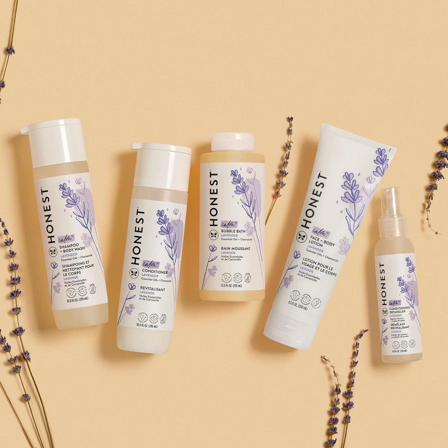 The Honest Company Silicone-Free Conditioner & 2-in-1 Cleansing Shampoo + Body Wash Duo | Gentle for Baby | Naturally Derived | Lavender Calm, 20 fl oz