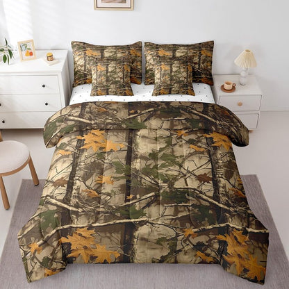 Feelyou Kids Branch Twin Comforter Set with Sheets Leaf Pattern 7 Pieces Bedding Set for Boys Girls Teens Camo Bed in a Bag Nature Theme Bed Set Bedroom