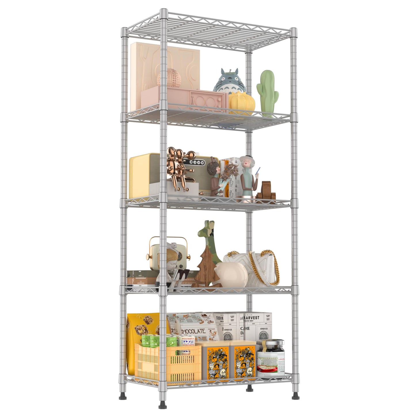 REGILLER 5-Wire Shelving Metal Storage Rack Adjustable Shelves,Standing Storage Shelf Units for Laundry Bathroom Kitchen Pantry Closet(Black,11.8" D x 16.6" W x 53.5" H)