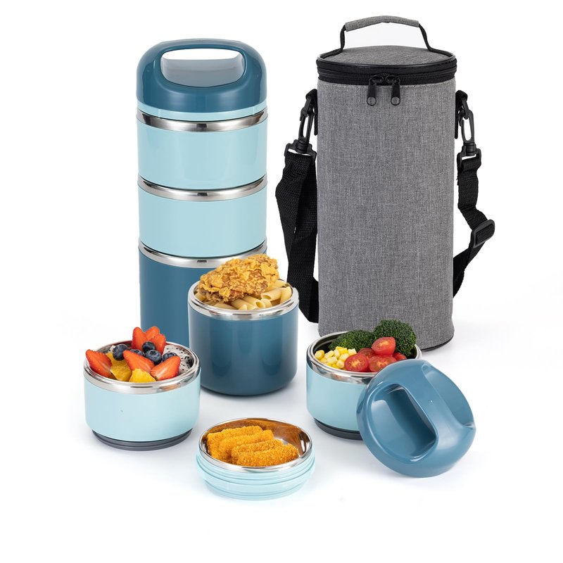 Lille Home 3-Layer Stainless Steel Lunch Box 1.43L- Leakproof, BPA-Free Insulated Bento Box for On-the-Go Meal Prep, Stackable Food Container for Women & Men