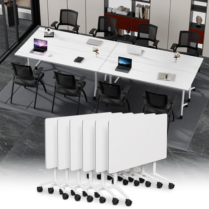 Modular Folding Conference Table with Wheels,6 Pack Mobile Conference Room Tables,Filp Top Rolling Meeting Training Tables for Office,Classroom,Library,Seminar,Boardroom,school(6pack,White,47in)