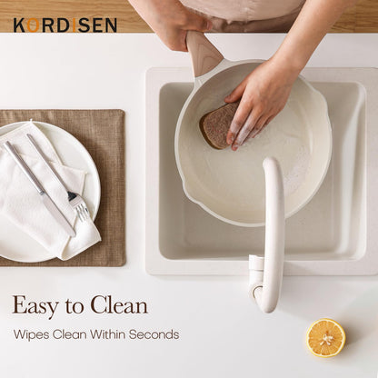 Kordisen Nonstick Ceramic Frying Pan Set, 3 Piece Ceramic Skillet Set, Healthy Non Toxic Cooking Pan, Stay-Cool Handle, Induction Compatible, PFOA & PFAS Free, White(9.5, 11, 12.5 Inch)