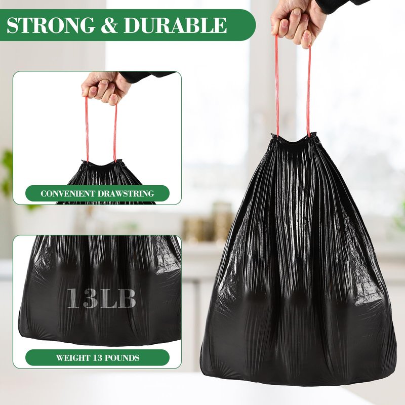 800 Counts 4 Gallon Trash Bag Drawstring Small Trash Bags, Thick Pre-separated Garbage Bags, Trash Bin Liners, Suitable for bathroom, kitchen, bedroom, office (Black)