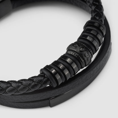 SERASAR 8″ Black Leather Bracelets for Men Mens Cowhide Gift Box Braided Bracelet Stainless Steel Jewelry Wrist Band Cuff Wrap Rope Bangle Dad Man Pulseras para Hombres Cuero Regalo