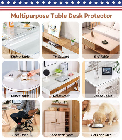 RostiKong 48 Inch Round Clear Table Cover Plastic Vinyl Circle Tablecloths Furniture Desk Table Screen Sheet Liner Runner Protector Waterproof Protective Cocktail Dinner Dresser Table Topper Pad Mat