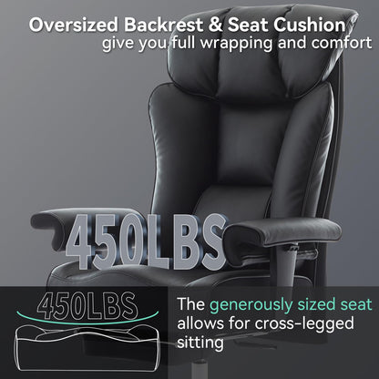 Efomao Big and Tall Office Chair with Footrest, 450lbs High Back Executive Chair with Spring Cushion, PU Leather Upholstery, Padded Armrests, Swivel Base, and Rolling Wheels – Black Computer Chair