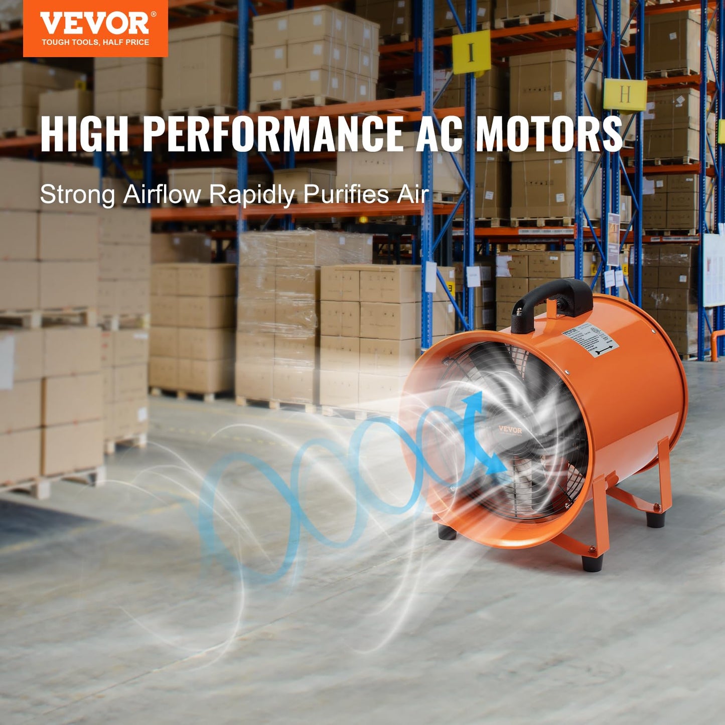 VEVOR Air Mover Blower Fan 12 Inch, 3198CFM 585W with 33ft Flexible Duct, Industrial Portable Ventilator Blower/Exhaust, Orange