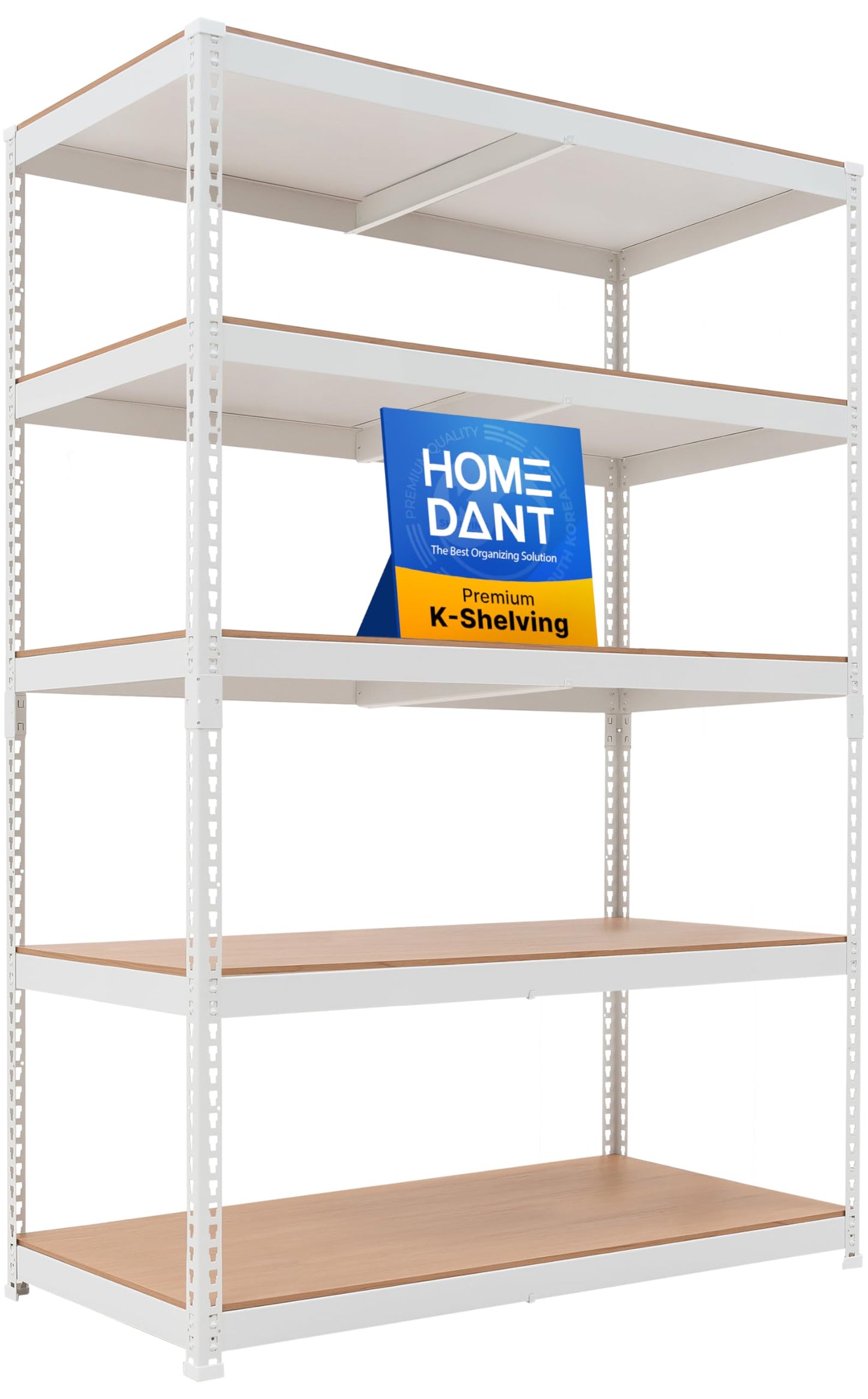 HOMEDANT 47.7" W Deep 5 Tier Heavy Duty Garage Shelving Adjustable Metal Rack Storage Shelves Standing Shelf Unit Organizers Industrial Warehouse Basement White 1Pack
