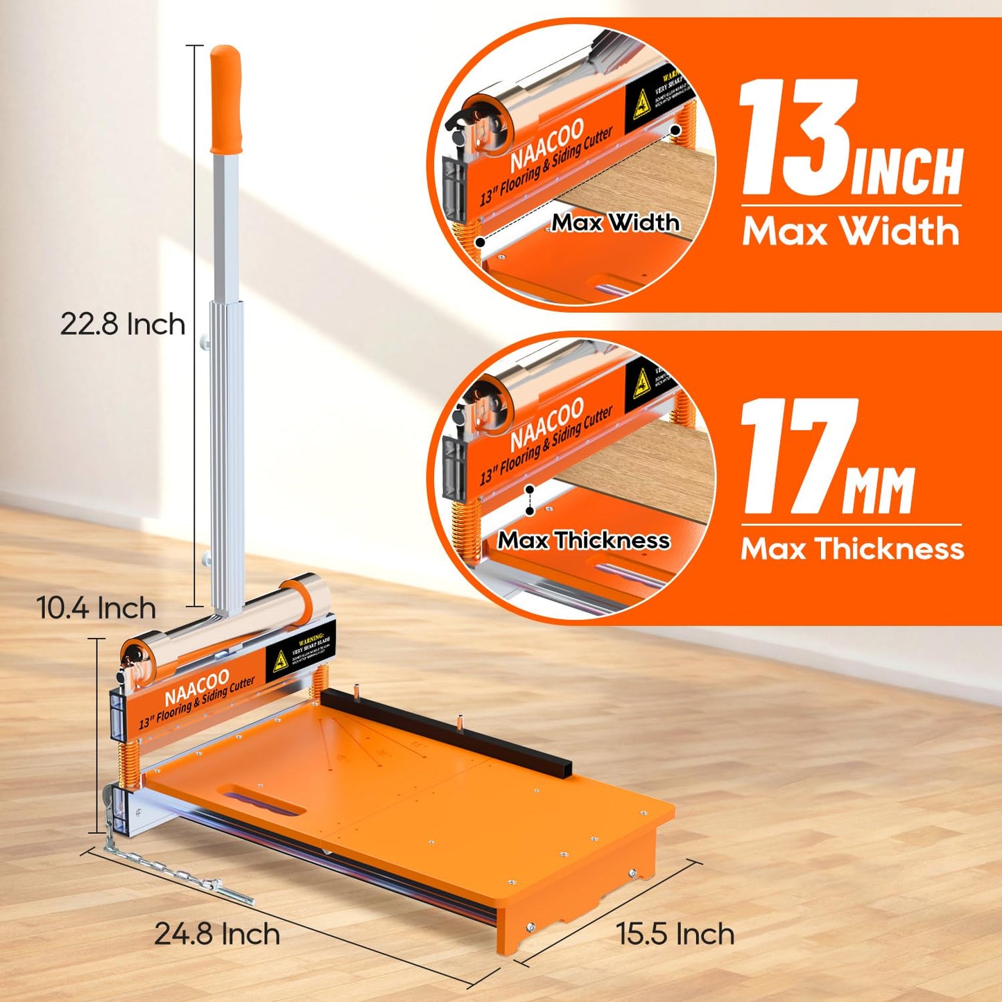 NAACOO 17mm Heavy Duty Laminate/Vinyl Floor Cutter, 13” Vinyl Plank Cutter with Wheel – Just 1 Step Meet Angle&Length Cutting, Flooring Tools - Cuts Laminate Floor, Engineer Wood, LVP/T, VCT, SPC, WPC