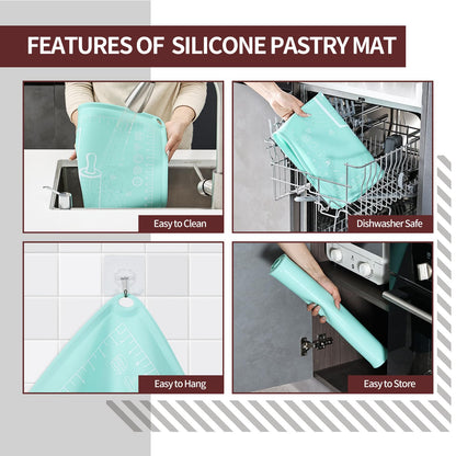 Silicone Baking Mat 20"L x 28"W, Extra Thick Dough Rolling Pad with Measurements and Edge Heightening, Non-stick Food Grade Silicone Pastry Mat for Pastry, Bread, Cookies