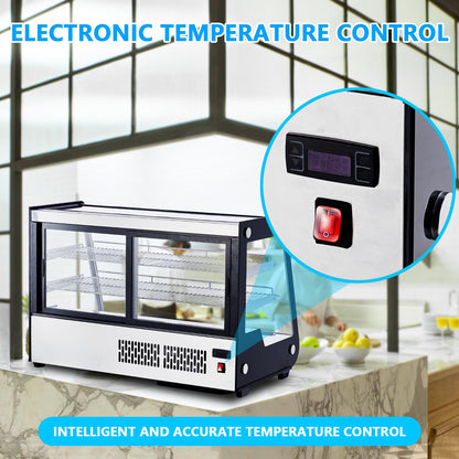 6.5 Cu.ft Commercial Countertop Refrigerators Display Case, Stainless Steel Beverage Refrigerator with LED Lighting, Auto Defrost, Adjustable Shelves, Rear Sliding Door for Cafe, Restaurant, Bakery