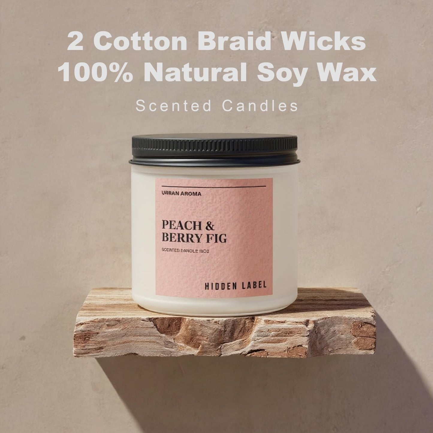 Peach Berry Fig Scented Candle, 12oz Soy Wax Candle with 2 Wicks, 70 Hour Long Lasting Non Toxic Aromatherapy Candle for Home Decor, Stress Relief & Relaxation, White Frosted Glass Jar Candle Gift