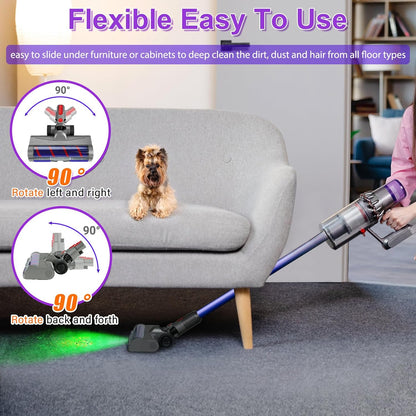 Lemige LED Green Light Head for Dyson V7 V8 V10 V11 V15 | Quick Release, Anti-Tangle Soft Brush Roller for All Floors