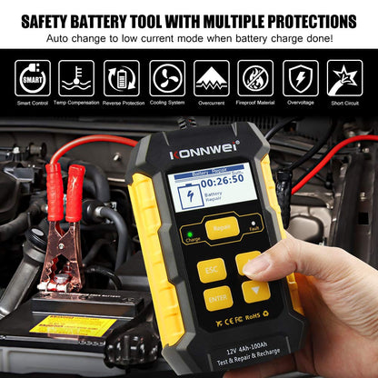 KONNWEI 3 in 1 Car Battery Charger, KW510 Battery Tester 12V 5-Amp Fully Automatic Smart Charger Automotive Pulse Repair Maintainer, Trickle Charger Battery Desulfator w/Temp Compensation