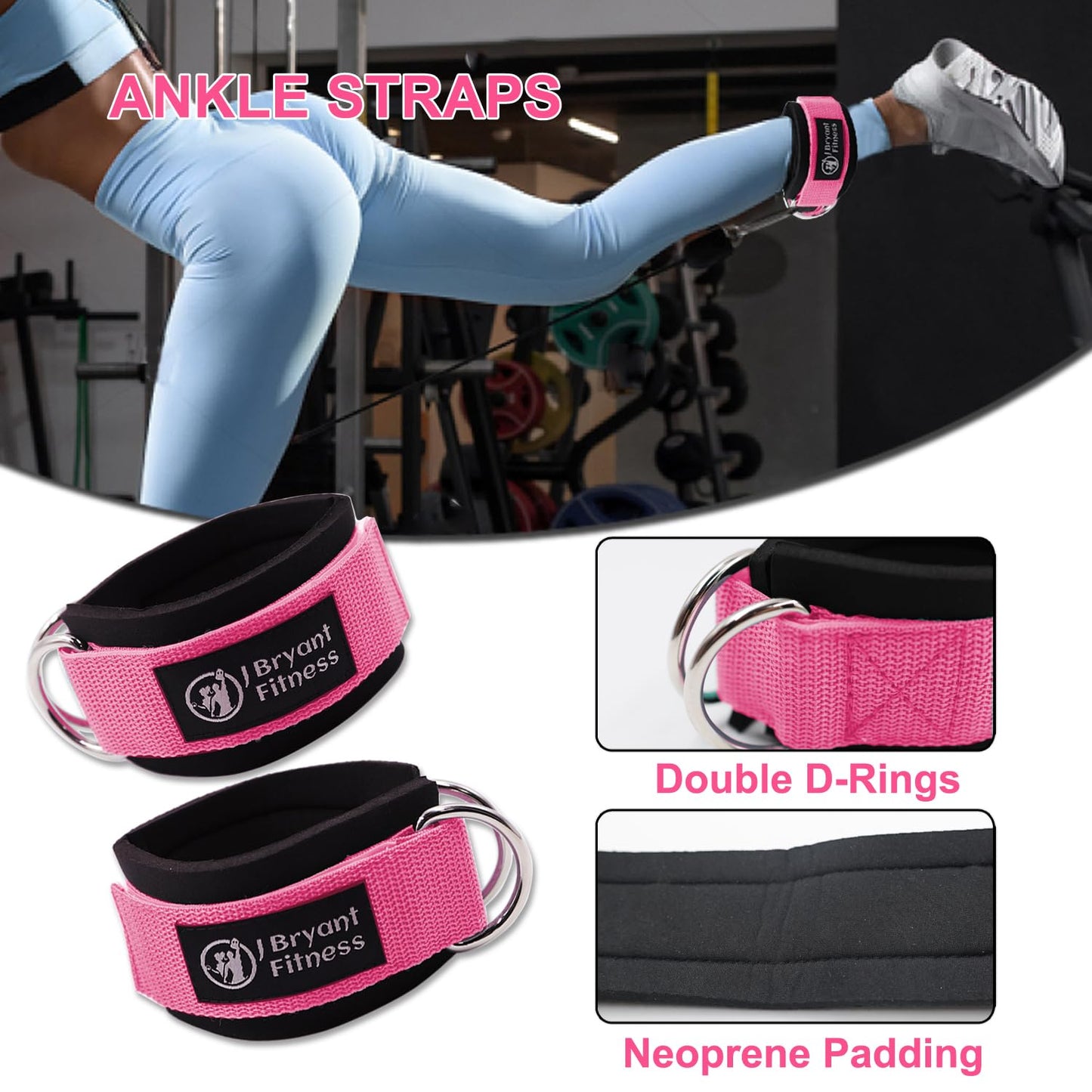 J Bryant Barbell Pad Set with 2 Ankle Straps for Cable Machines Hip Resistance Band Weight Lifting Straps Thick Cushion Hip-Thrusts Pad with Carry Bag for Squats Bench Press Workout