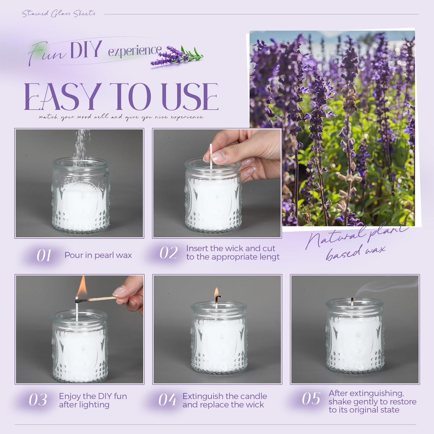 MTLEE Pearled Candle 4.4 Lb/70oz Graduation Gifts 2026 Lavender Scented Sand Candle Kit Include 100 Wicks, Bow Gift Box, Spoon Reusable Pearled Wax for DIY Kit Birthday Gift Housewarming Home Decor