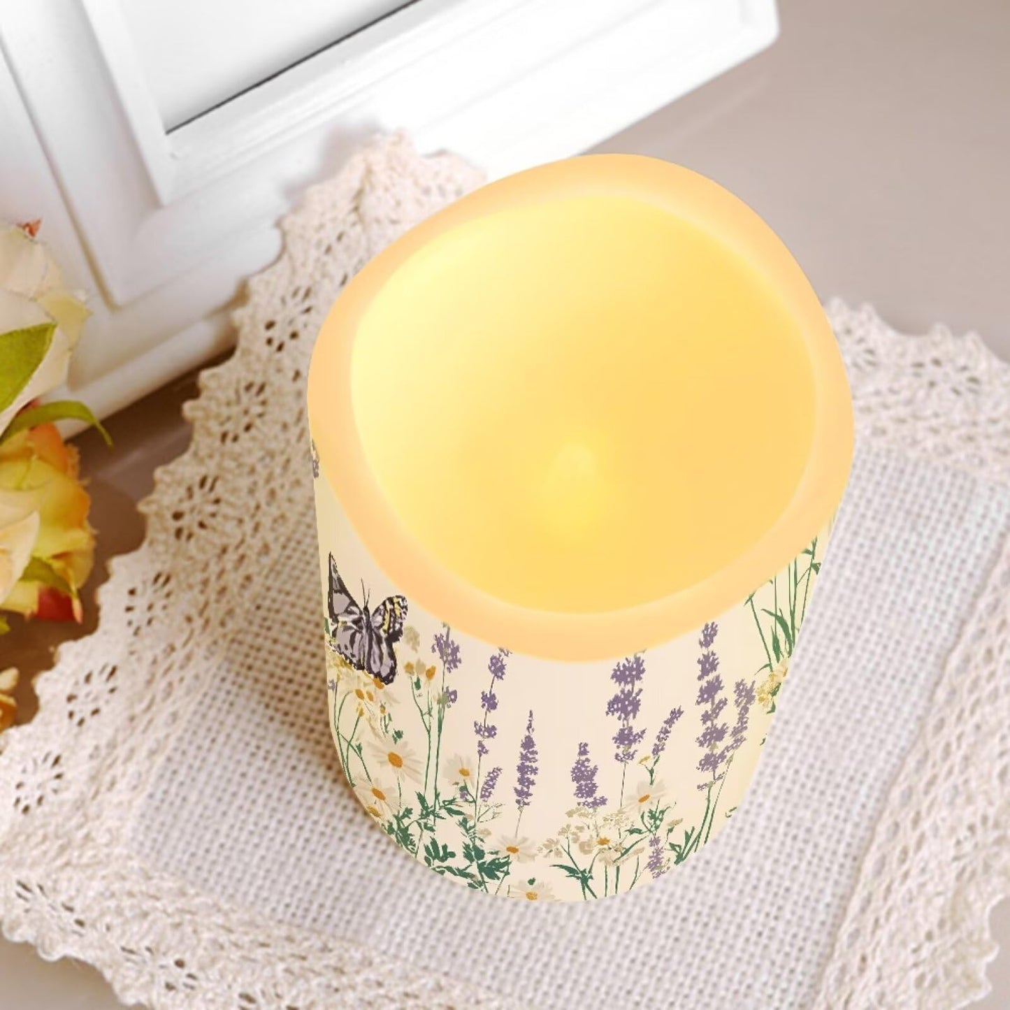 Cozeyat Daisy Christmas Gift Flameless Candles 4 Pack Battery Operated LED Pillar Candles with Remote Timer Flickering Waterproof for Indoor Outdoor Home
