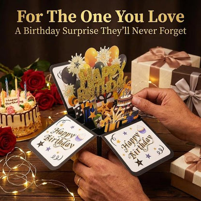 Intatikoo Pop Up 3D Birthday Card,Blank Greeting Card with Envelope, Birthday Gift for Him Dad Husband Son Women Kids Her