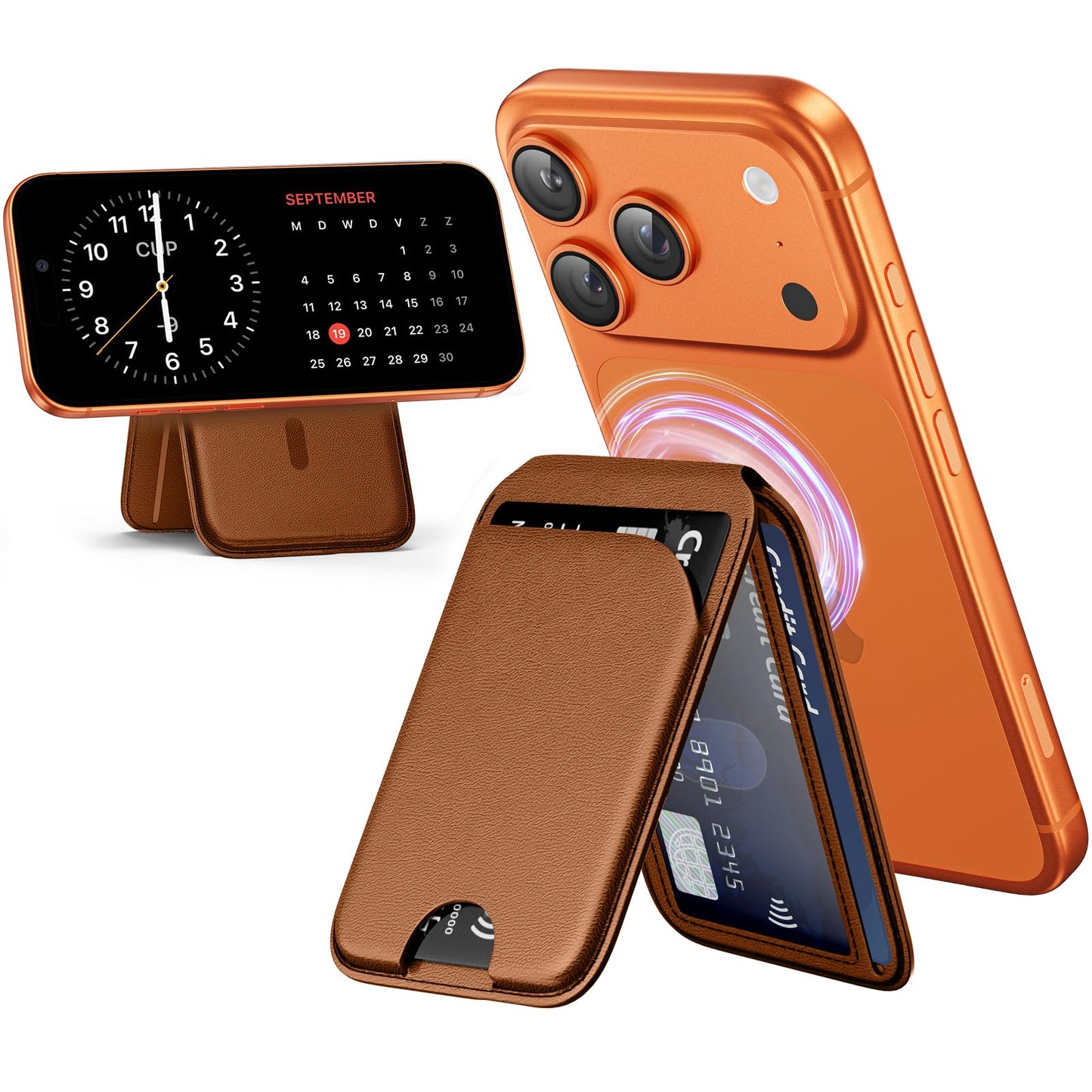 Mag-Safe Wallet Magnetic Wallet for Phone Lightweight Magnetic Phone Pouch Stand Adjustable Leather Mag-Safe Card Holder for iPhone 17/16/15/14/13/12 Series, Not for iPhone 13/12 Mini (Black)