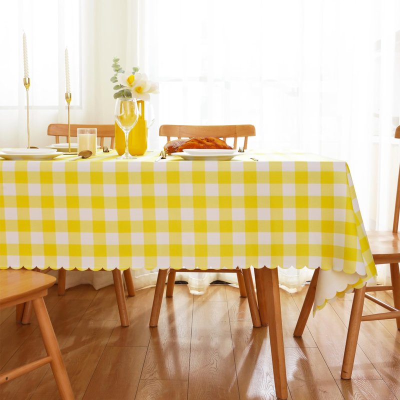 MANGATA CASA 2PCS Yellow Gingham Tablecloth for Rectangle Tables-Checkered Table Cloth Waterproof Kitchen & Table Linens-Polyester Buffalo Plaid Wrinkle Free Table Cover(Light Yellow 60x84in)