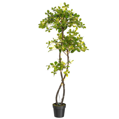 GarveeHome Faux Olive Tree 5ft, Olive Trees Artificial Indoor with White Planter, Artificial Silk Plants with Green Leaves and Big Fruits for Home Office DéCor Living Room Bedroom Stairs Foyer,2 Pack