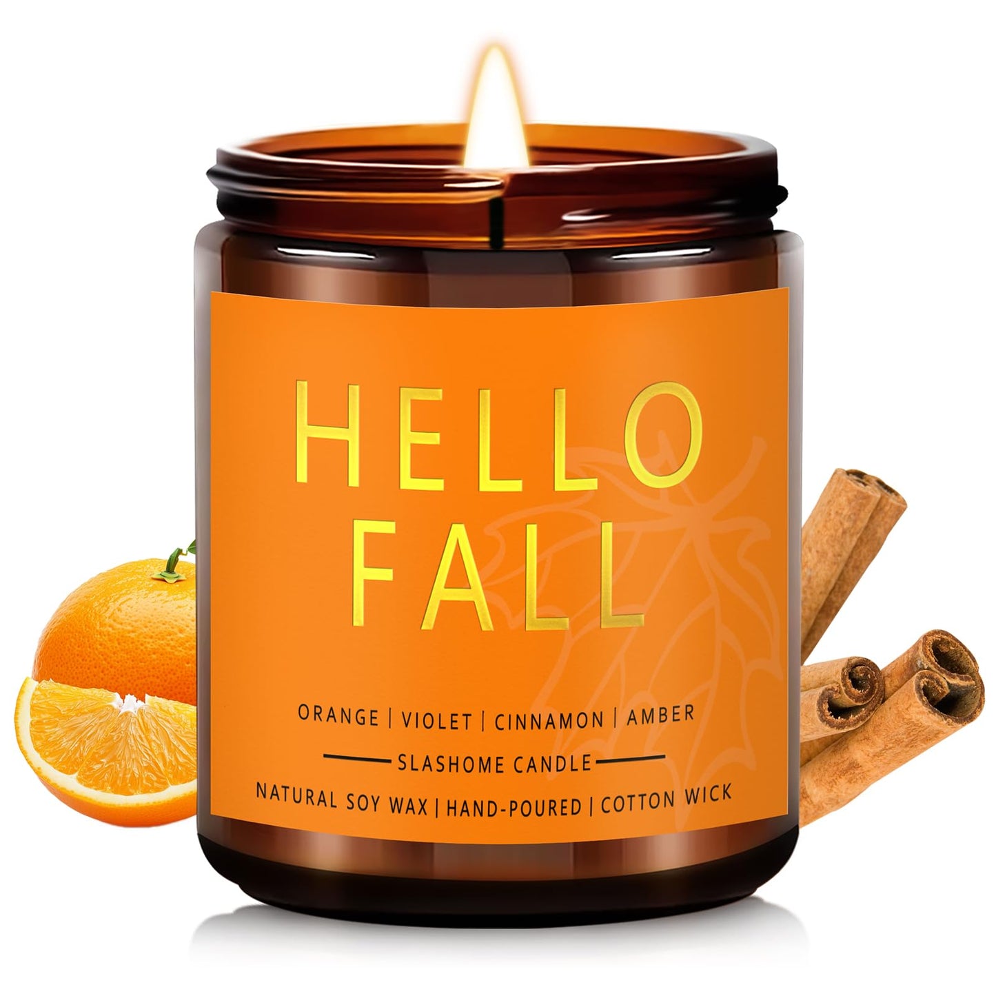 Fall Scented Candles Hello Fall 7oz – Warm Pumpkin Spice & Sweet Apple Soy Wax Candle for Cozy Autumn Home Décor, Perfect Fall Gift, 50 Hour Long Burn