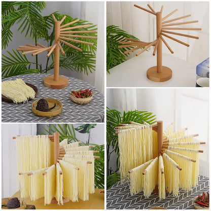 Abizarch Collapsible Pasta Drying Rack Wooden Spaghetti Stand Dryer with 16 Suspension Rods Homemade Fresh Noodle Hanger Easy Storage and Quick Set-Up Hanging Rack for Home Kitchen