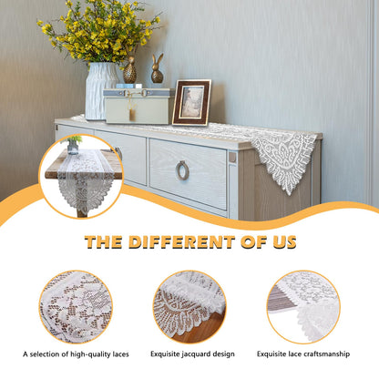PCMURSAL 4 Pack Cotton Crochet Lace Rectangular Table Runner Dresser Scarf Doilies, 13'' X 44'' White Cotton Dresser Scarf Table Runner for Bedroom Furniture, Home Decor