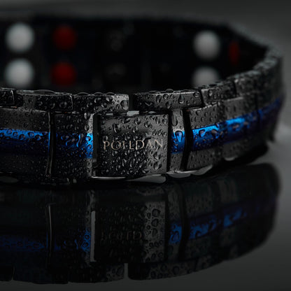 Polldan Magnetic Bracelets for Men 6000 Gauss Power | Titanium Bracelet for Men with 2X Strong Magnets | Durable Mens Magnetic Bracelet with Adjustable Length | Stylish Mens Jewelry & Black Metal Sizing Tool (Blue-Black)