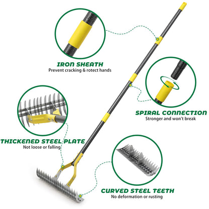Thatch Rake,70 Inch Heavy Duty Lawn Thatching with Adjustable Stainless Steel Handle,Multiple Garden Rake for Leaves,Lawn Loosening Soil,Backyard,Garden