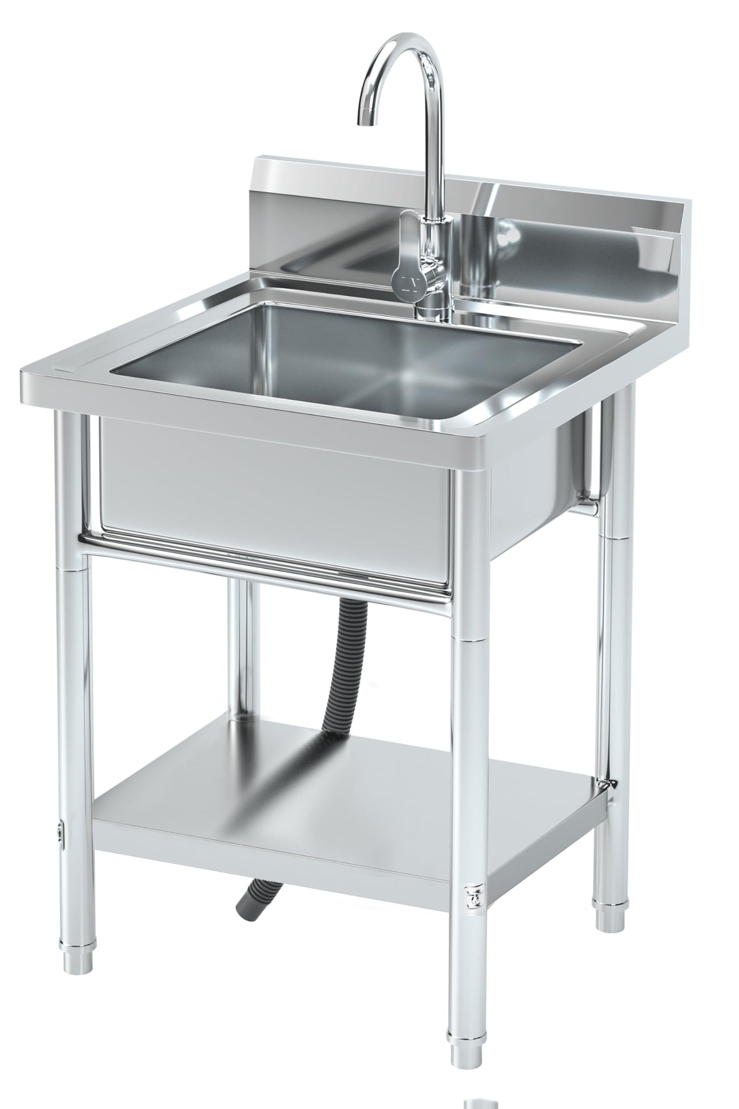 20''Stainless Steel Utility Sink with Hot/Cold Water Plumbing & Shelf for Kitchen, Bathroom, Laundry