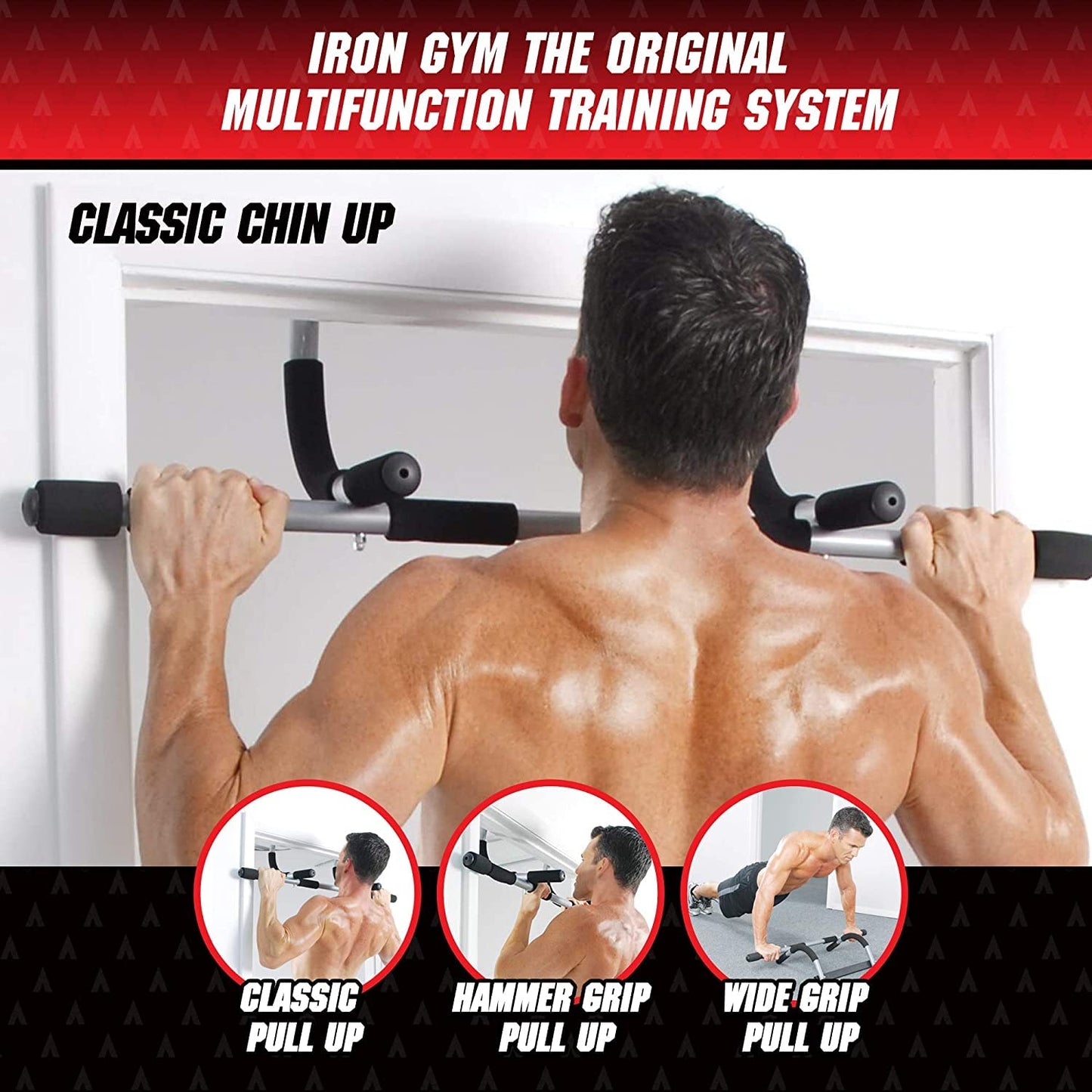 Iron Gym Pull Up Bars - Total Upper Body Workout Bar for Doorway, Adjustable Width Locking, No Screws Portable Door Frame Horizontal Chin-up Bar, Fitness Exercise & Training Equipment for Home