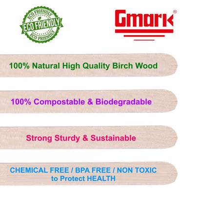 Gmark 5.5-Inch Ultra-Thick Individually Wrapped Wood Stir Sticks (200 Count) - 2.3mm Heavy Duty Birch Stirrers - Hygienic No-Snap Beverage Mixers & Craft Sticks for Coffee & Tea GM1115D
