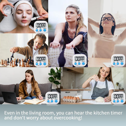 4 Pack White Digital Kitchen Timer Magnetic Digital Timer with Big Display Loud Ring Cooking Timers for Cooking, Game, Gym, Break Time, Classroom (4, White)