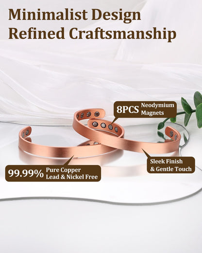 BioMag 2Pcs 99.99% Copper Bracelet for Women, Adjustable Magnetic Bracelets Bangle Cuff with 3500 Gauss Magnets, Jewelry Gift (Copper)