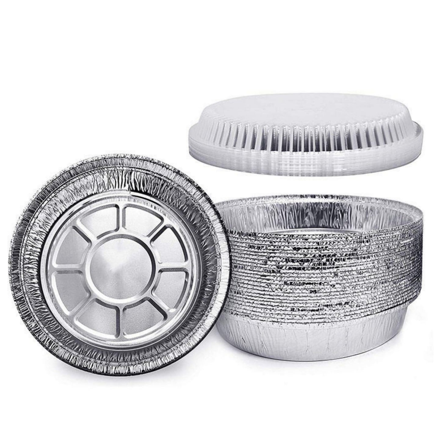 WHDepot 8'' Inch Round Tin Foil Pans Disposable Aluminum Pans with Clear Lids (30 Pack), Freezer & Oven Safe - For Baking, Cooking, Storage, Roasting, & Reheating, Recyclable, Pack of 30