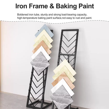 Tile Display Rack with 12 Card Slots, Store Display Rack, Freestanding Sample Display Stand, Organizer Shelf for Marble Slab/Wooden Boards/Door Sample, for Retail Stores/Trade Show, Black-40*50*160cm