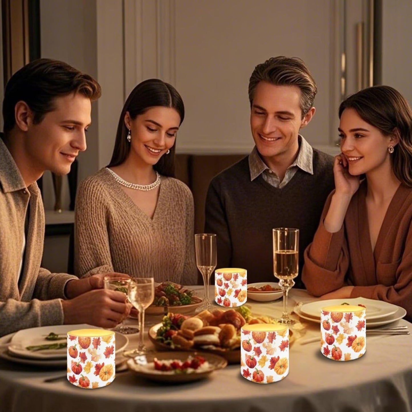 Cozeyat Fall Leaf LED Candles Set of 4 Battery Powered Flameless with Remote Timer Dancing Flame Waterproof for Home Garden Table Decor