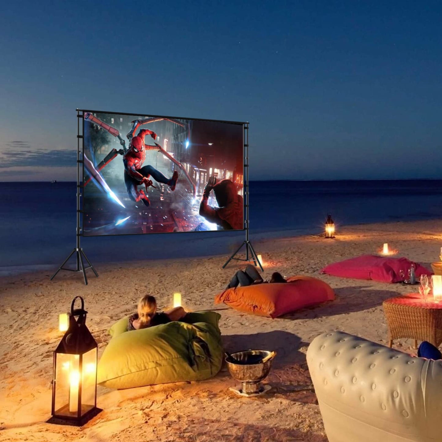 TOWOND Projector Screen and Stand, 120 inch Outdoor Projection Screen, Portable 16:9 4K HD Rear Front Movie Screen with Carry Bag Wrinkle-Free Design for Home Theater Backyard Cinema