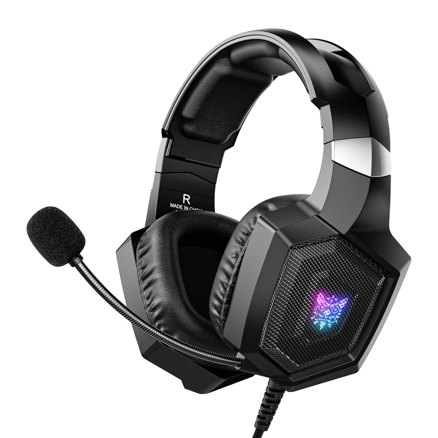 Gaming Headset with Microphone, Gaming Headphones Compatible for PS4 PS5 Xbox PC with RGB Lights, PlayStation Headset with Noise Reduction 7.1 Surround Sound Over-Ear and Wired 3.5mm Jack (Black)