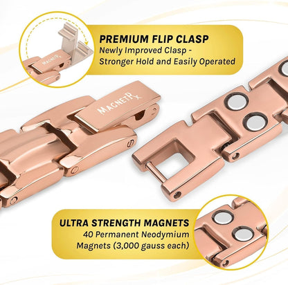 MagnetRX® Women's Ultra Strength Magnetic Bracelet – Effective Titanium Magnetic Bracelets for Women – Adjustable Length with Sizing Tool for Perfect Fit (Rose Gold)