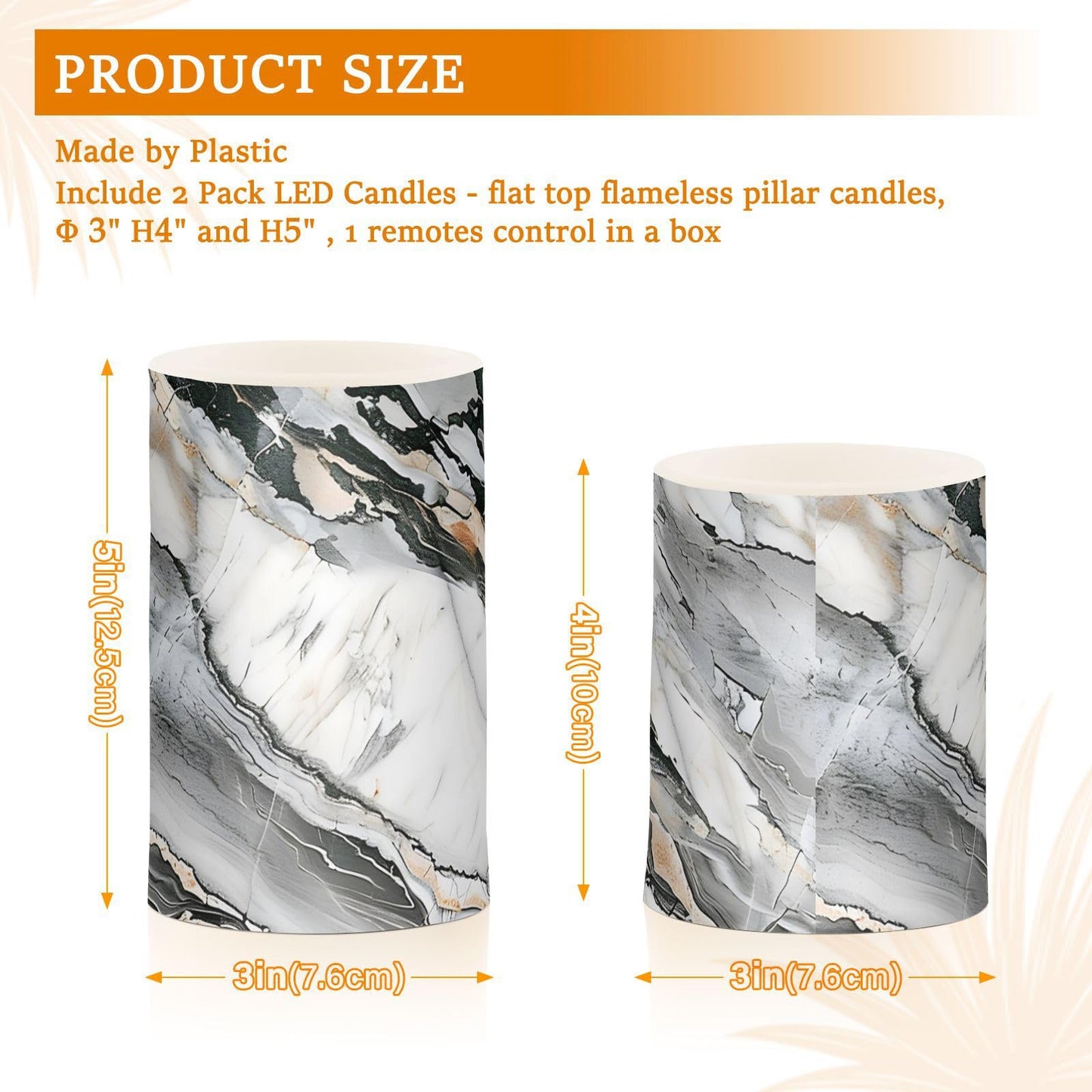 ALAZA Marble White Gray Marble Flameless Candles Flickering LED Candles with Remote Timer Battery Operated Pillar Candles Set of 2 for Dinner Holiday Decor