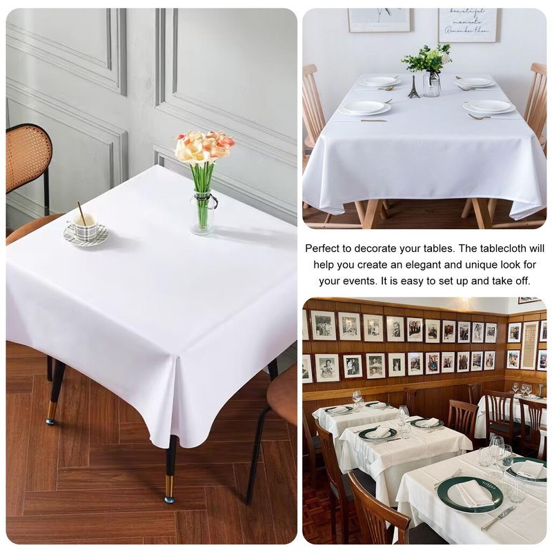 JALANCY 4 Pack Square Table Cloth 52x52 Inch White Tablecloth Machine Washable Fabric Polyester Table Cover for Dining, Buffet Parties, Picnic, Events, Weddings and Restaurants（White）