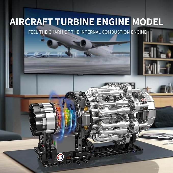 Mould King City Aircraft Engine Building Kit Turbojet Engine Model That Runs with Motor Mechanical Science Education STEM Toy for Adults (1214 PCS)